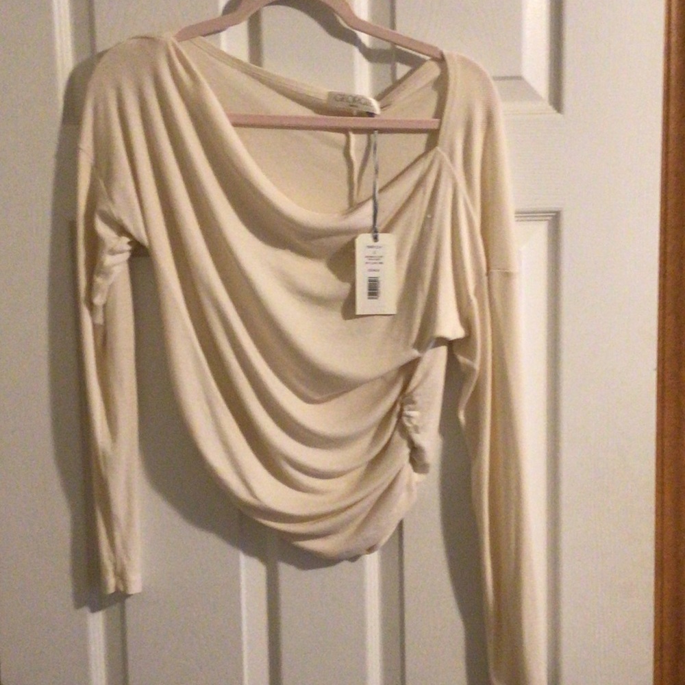 Lightweight Cream Draped Cowl Long-Sleeve Top